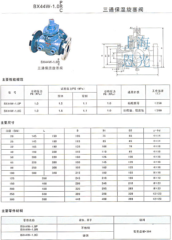 BX44W三通保温旋塞阀